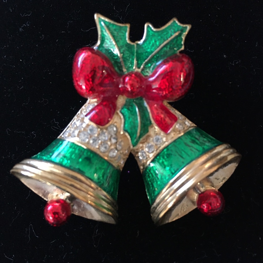 Vintage Holiday Bells Pin signed Roman